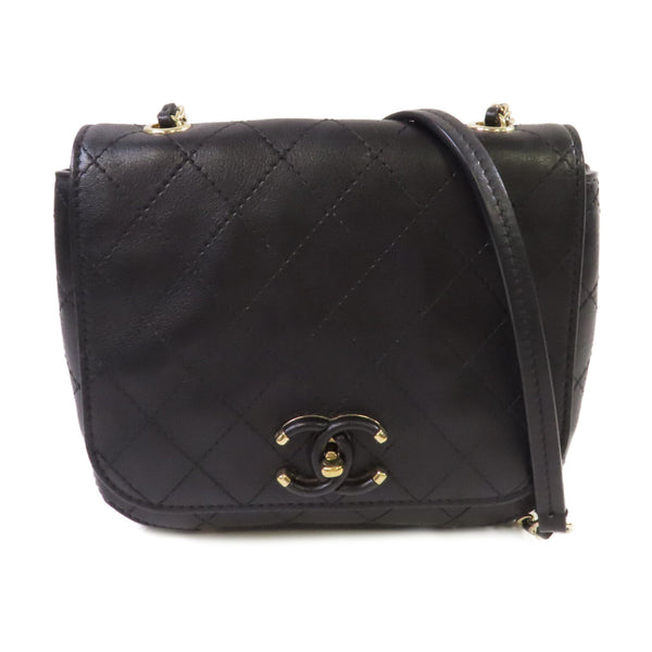 CHANEL Quilted GHW CC Chain Shoulder Bag Calfskin Leather Black
