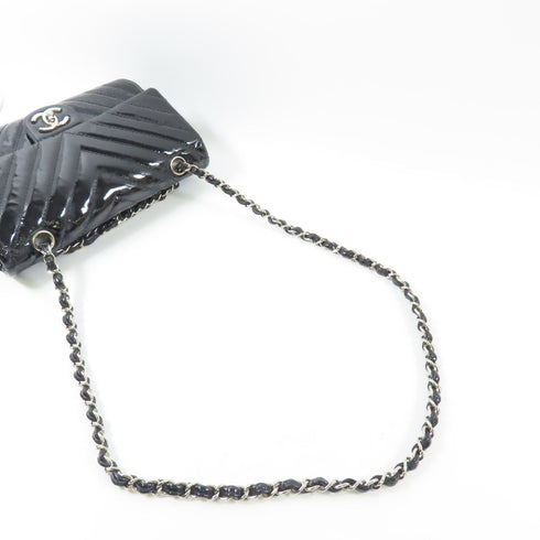 CHANEL CC SHW Classic 25 Chain Shoulder Bag Patent Leather Black