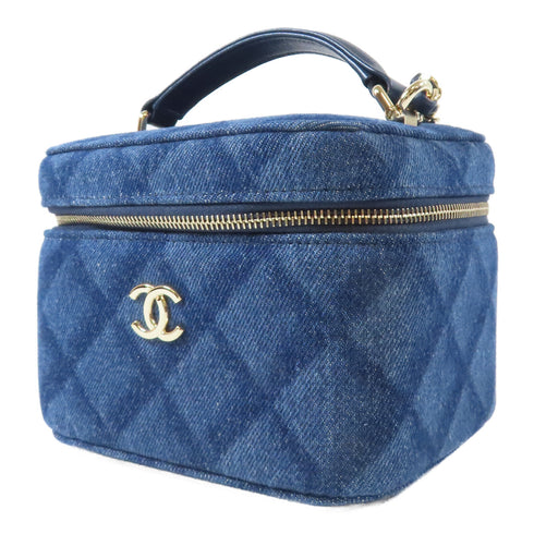 CHANEL Quilted CC GHW Vanity Case 2 Way Chain Shoulder Bag AS3171 Denim Blue