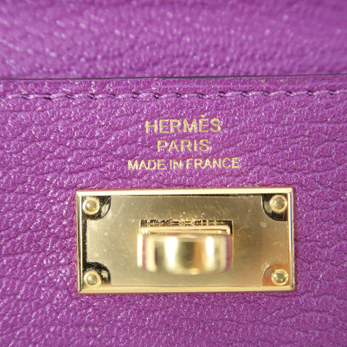 HERMES GHW Kelly Pocket Bifold Wallet Chevre Leather Rose Purple