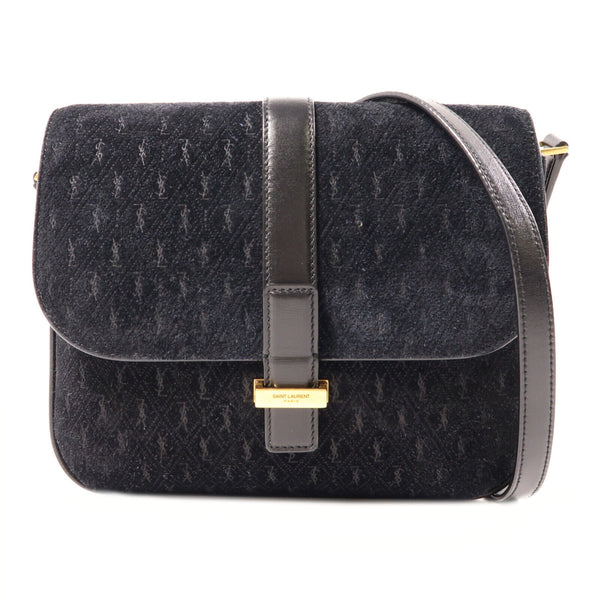 SAINT LAURENT YSL GHW Shoulder Bag Suede/Leather Black