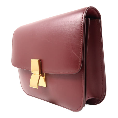 CELINE GHW Classic Box Shoulder Bag Calfksin Leather Red