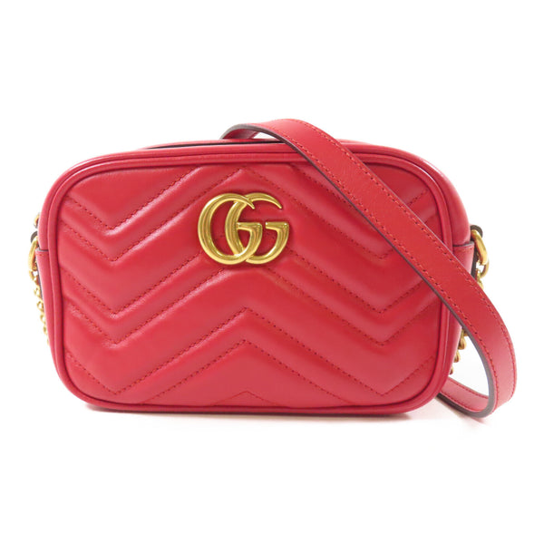 GUCCI GG GHW GG Marmont Mini Shoulder Bag 448065 Calfskin Leather Red