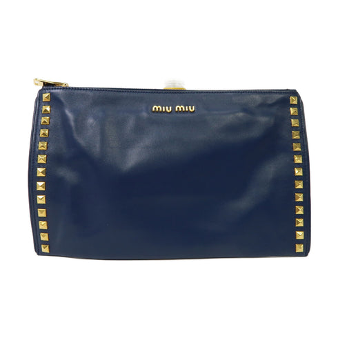 Miu Miu GHW Clutch Bag Pouch Calfskin Leather Blue