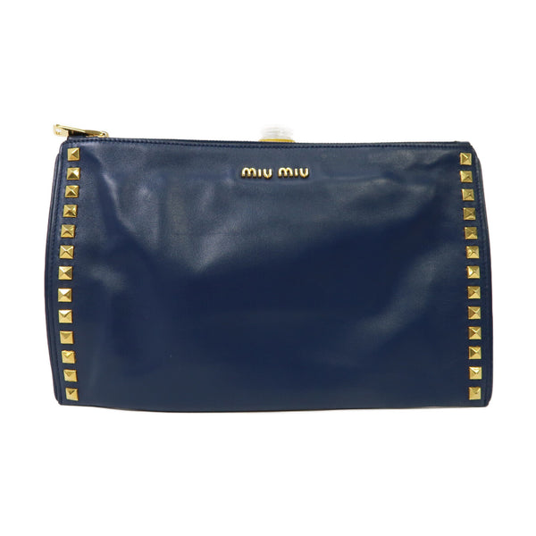 Miu Miu GHW Clutch Bag Pouch Calfskin Leather Blue