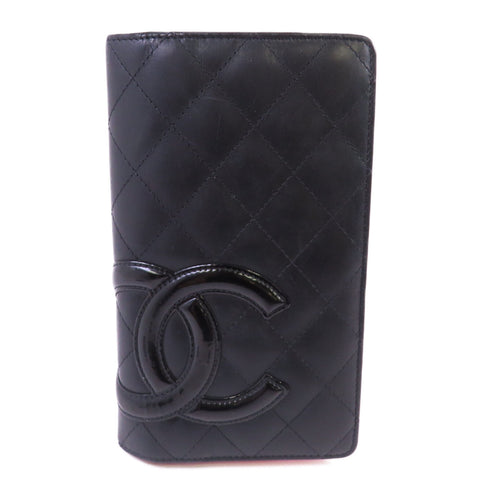 CHANEL Quilted CC Cambon Long Wallet Calfskin Leather Black Pink