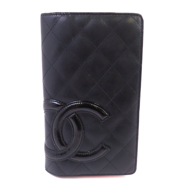 CHANEL Quilted CC Cambon Long Wallet Calfskin Leather Black Pink