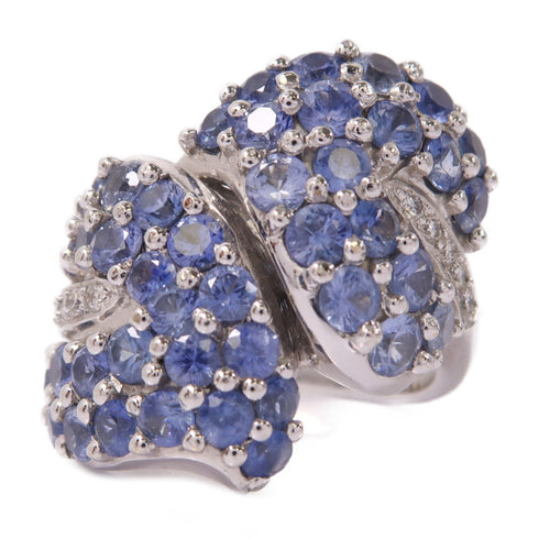 Fine Jewelry 4.36ct Sapphire 0.14ct Diamond Ring US#6 18K White Gold