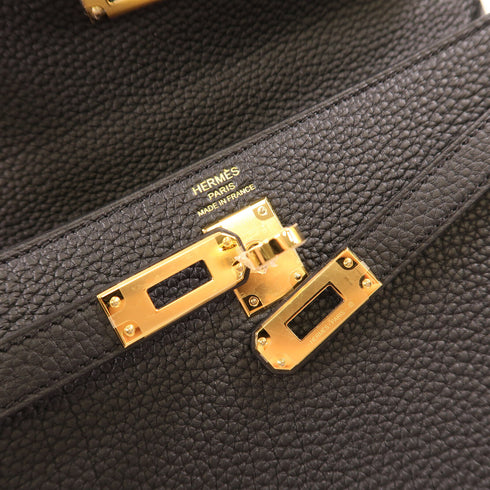 HERMES GHW Kelly 25 2 Way Bag Togo Leather Black