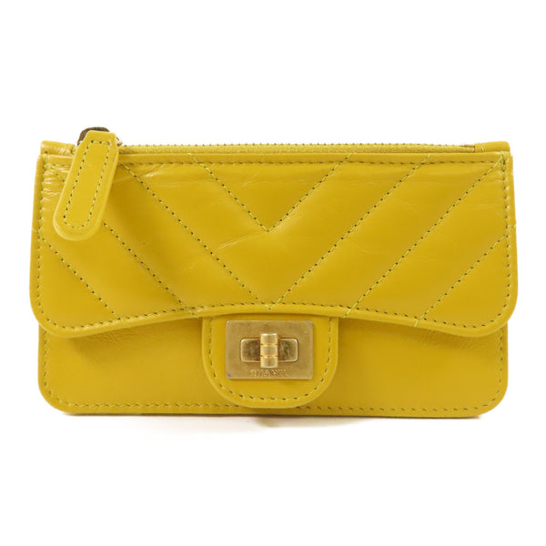 CHANEL CC GHW 2.55 Card Case Leather Yellow