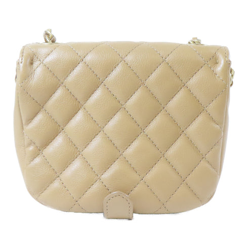 CHANEL Quilted CC GHW Saddle Flap Shoulder Bag Calfskin Leather Brown