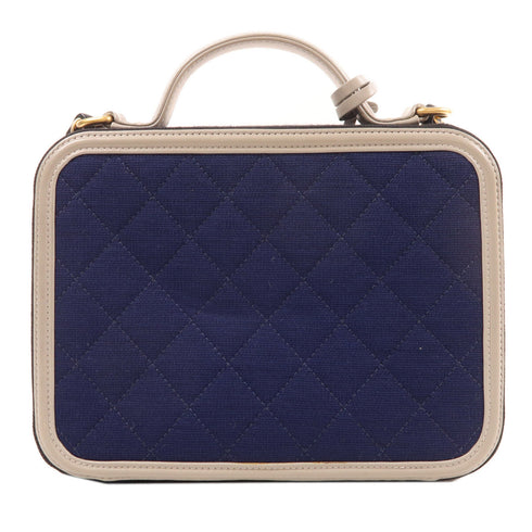CHANEL CC GHW Vanity Bag 2 Way Shoulder Bag Handbag Canvas Navy/Black/Grey