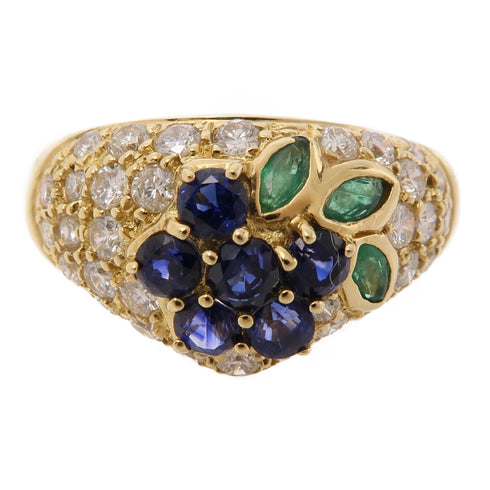 JEWELRY Sapphire Emerald Diamond Ring 18K Yellow Gold