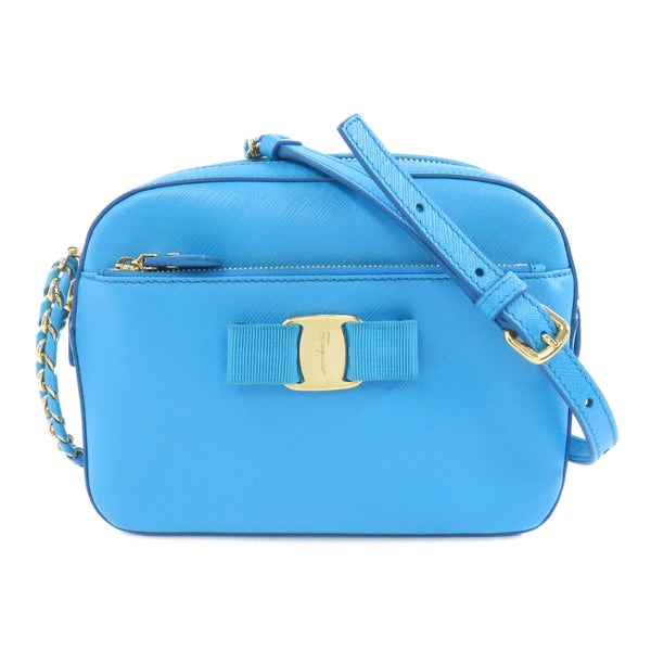 Salvatore Ferragamo GHW Shoulder Bag Crossbody Calfskin Leather Blue