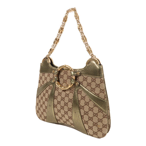 GUCCI GG GHW Chain Shoulder Bag Canvas Brown