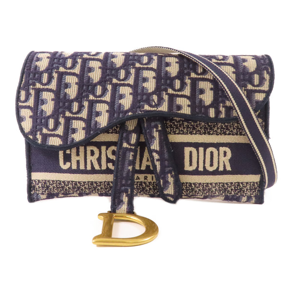 Christian Dior CD GHW Waist Bag Body Bag Canvas Blue Beige