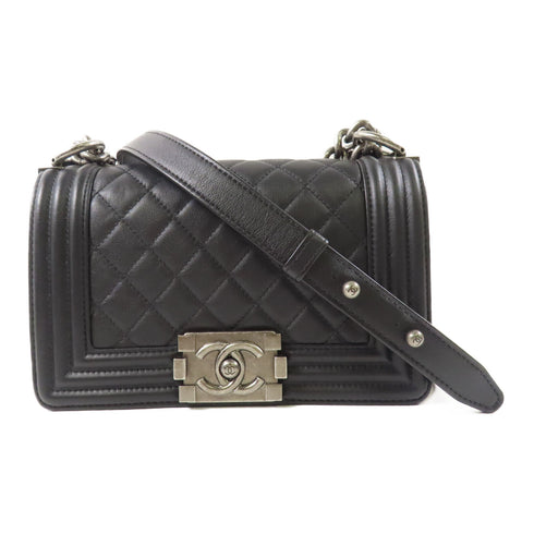 CHANEL CC Boy 20 Chain Shoulder Bag A67085 Calfskin Leather Black