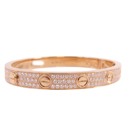 CARTIER GHW Love Bangle Full Diamond Bracelet Cartier#16 18K Rose Gold