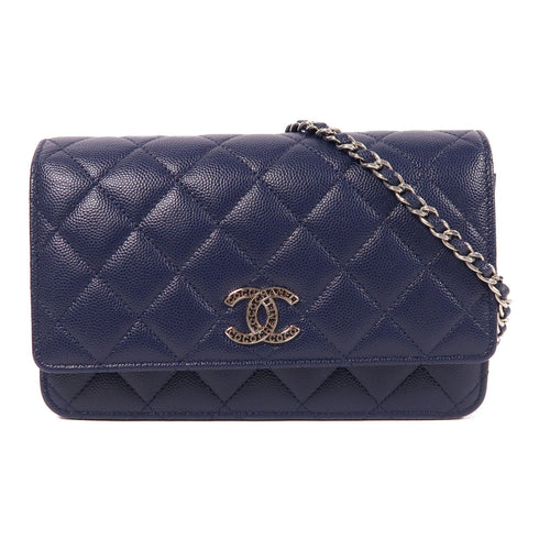 CHANEL CC SHW Wallet On Chain Shoulder Bag Calfskin Leather Blue
