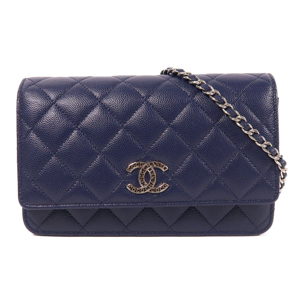 CHANEL CC SHW Wallet On Chain Shoulder Bag Calfskin Leather Blue