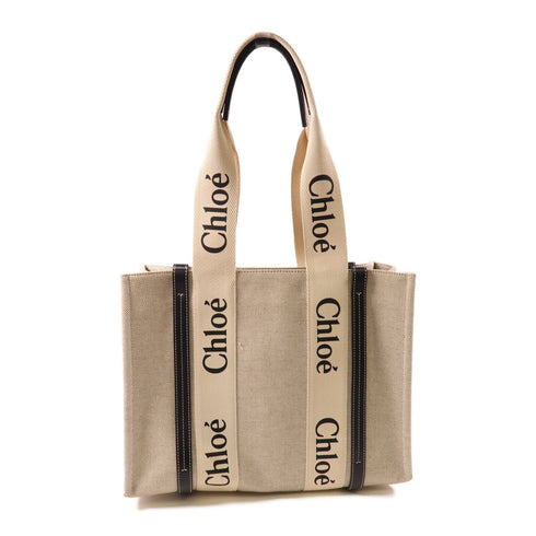 CHLOE Woody Medium Tote Bag Cotton/Leather