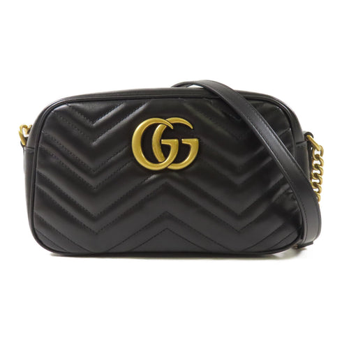 GUCCI GG GHW GG Marmont Shoulder Bag Calfskin Leather 447632 Black