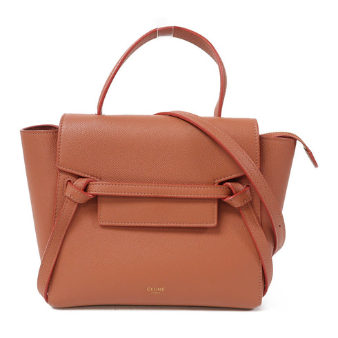 CELINE GHW Nano Belt Bag 2 Way Shoulder Handbag Calfskin Pinkish Orange