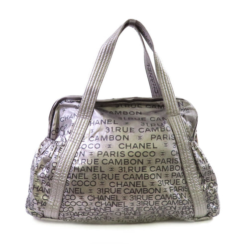 CHANEL CC SHW Tote Bag Shoulder Bag Nylon Silver Balck