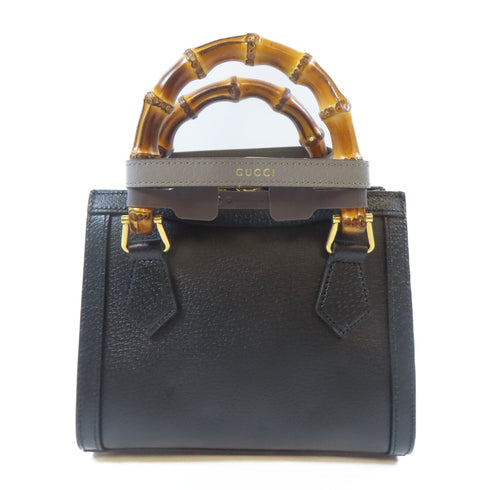 GUCCI GG GHW Diana Mini Tote Bag 2 Way Shoulder Handbag 702732 Calfskin Black