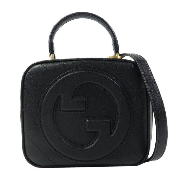 GUCCI GG GHW Blondie 2 Way Shoulder Bag Handbag 744434 Calfskin Leather Black