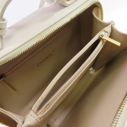 CHANEL CC GHW Vanity Hand Chain Shoulder Bag Calfskin Leather A93343 White