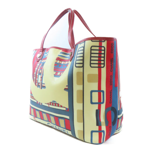 CHANEL CC SHW Tote Bag Canvas/Calfskin Leather Multi Color/Red