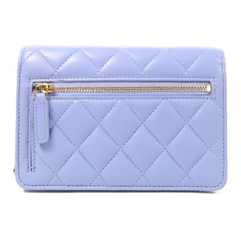 CHANEL CC GHW WOC Wallet On Chain Shoulder Bag Lambskin Leather Light Blue