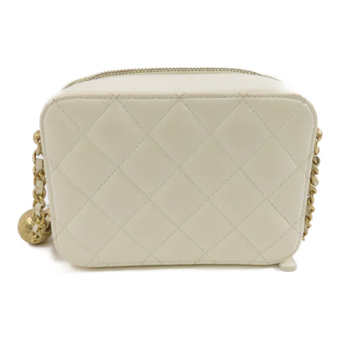 CHANEL Quilted CC GHW Camera Case Chain Shoulder Bag Lambskin Leather White