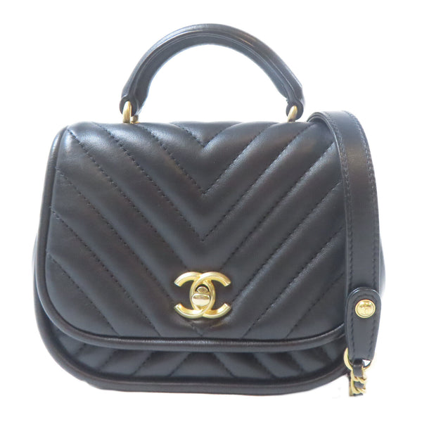 CHANEL Herringbone CC GHW Crossbody Bag 2 Way Bag Lambskin Leather Black