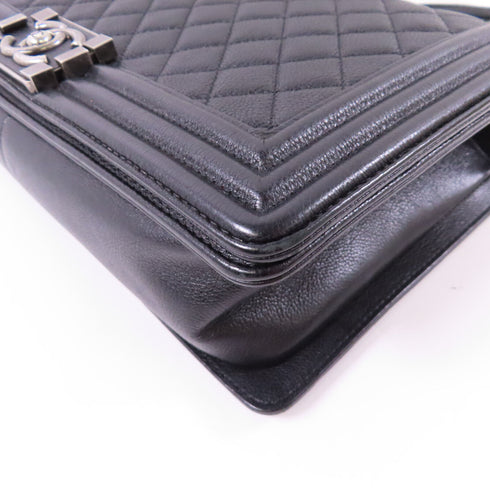 CHANEL CC SHW Boy 28 Chain Shoulder Bag Calfskin Leather Black