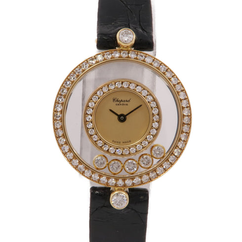 Chopard Happy Diamonds 4057 Quartz Watch 18K Yellow Gold Leather Belt