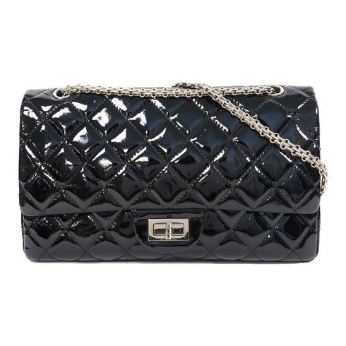 CHANEL Quilted CC SHW 2.55 Chain Shoulder Bag Patent Leather Black