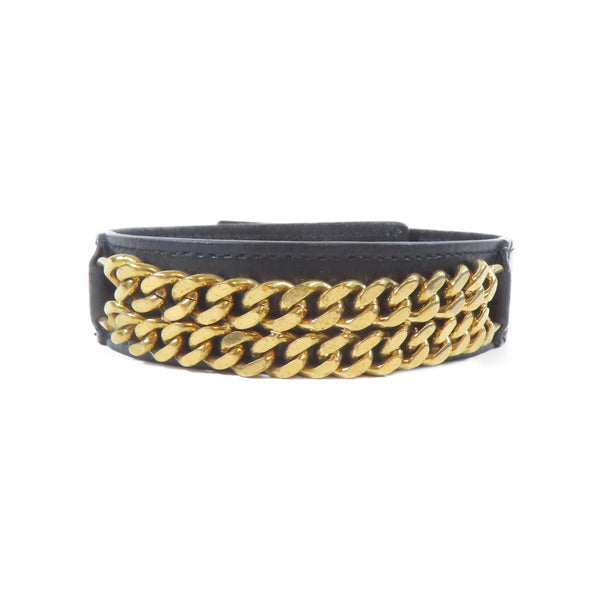 SAINT LAURENT YSL Bangle Leather Metal Black #18.75cm