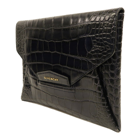 GIVENCHY GHW Clutch Bag Calfskin Leather Blue