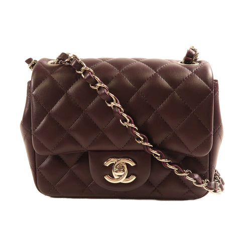 CHANEL CC SHW Classic 17 Chain Shoulder Bag Lambskin Leather Purple