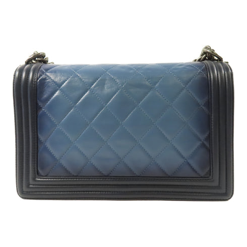 CHANEL CC GHW Boy 28cm Chain Shoulder Bag Calfskin Leather Blue