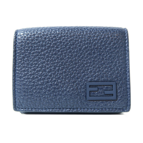 FENDI SHW Trifold Wallet Calfskin Leather Blue