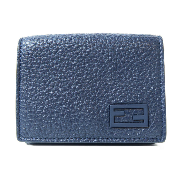 FENDI SHW Trifold Wallet Calfskin Leather Blue