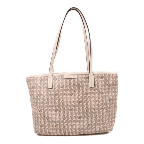 Tory Burch GHW Shoulder Tote Bag Coated Canvas White