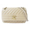 CHANEL Herringbone CC GHW Single Flap Chain Shoulder Bag Calfskin Leather Beige