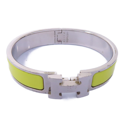 HERMES Clic H Bangle Bracelet Accessories Enamel Metal Yellow Silver
