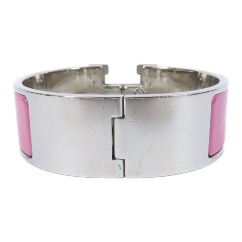 HERMES Clic Clac H Bracelet Bangle Metal Silver Pink