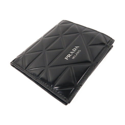PRADA Brushed Wallet Fold Wallet Leather Black
