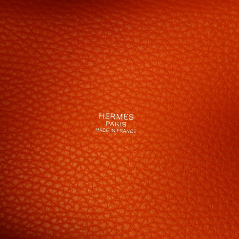 HERMES PHW Picotin PM Hand Bag/Bucket Tote Bag Clemence Leather Feu